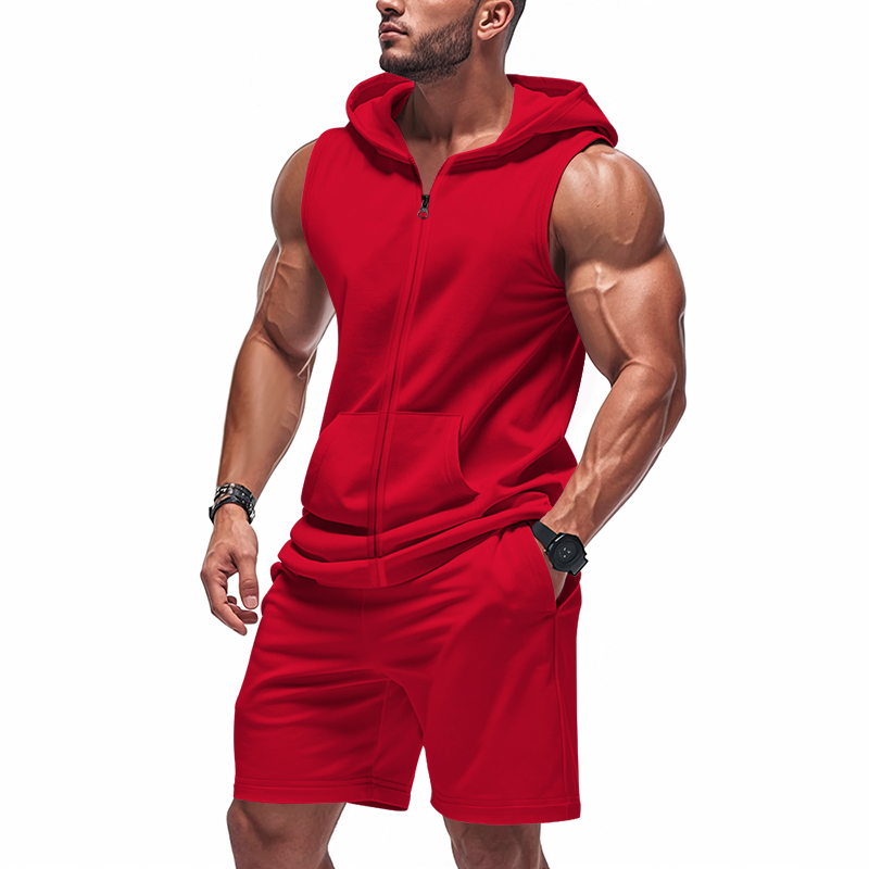 Sports Equipment Set - Męski garnitur bez rękawów z kapturem,